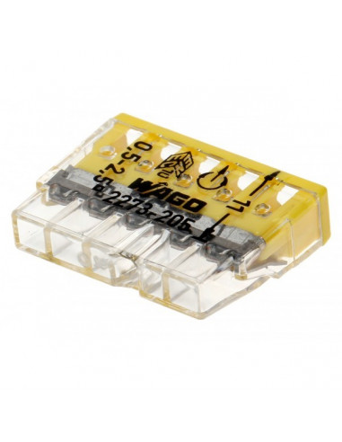 Клема WAGO COMPACT для распред коробок 5x2,5, прозрачная/желтая
