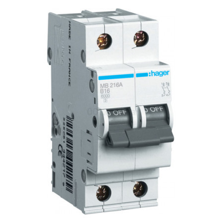 Автоматический выключатель 2P 6kA B-16A 2M