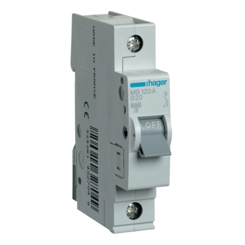 Автоматический выключатель MB120A 20А, 1п, B, 6 кА HAGER