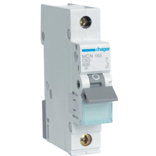 Автоматический выключатель MCN163A 1P 6 кА C-63A 1M HAGER