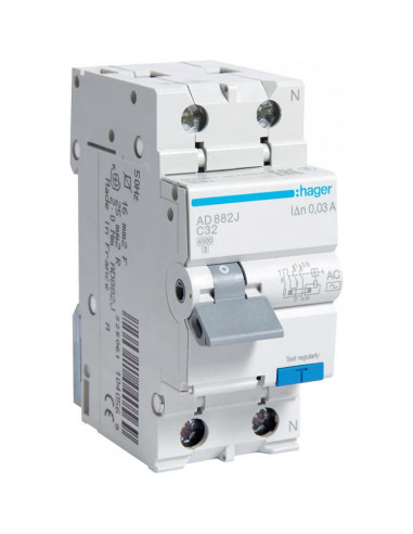 Автоматический выключатель 1P+N 4.5kA C-20A 30mA AC Hager