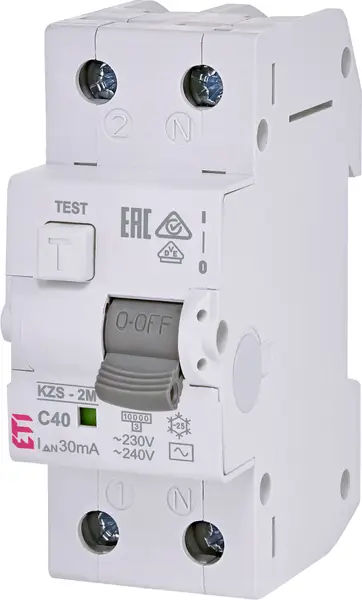 Диф. автоматический выключатель KZS-2M C 40/0,03 тип AC (10kA)