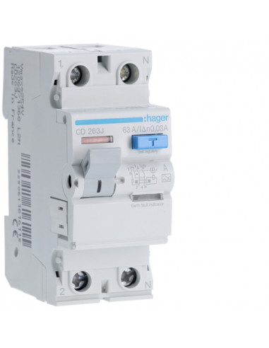 Устройство защитного отключения Hager 2P 63А 30mA A CD263J