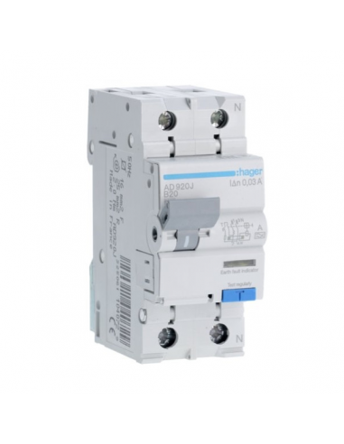 Дифференциальный автомат 1P+N B 20A 6 kA 30mA AD920J Hager
