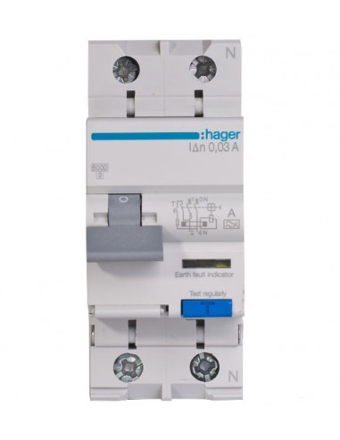 Дифавтомат HAGER 2-п АС966J B 16A 10mA 6KA