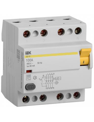 Выключатель диф ВД 1-63 (УЗО) 4Р 100А 30мА IEK