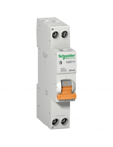 Дифференциальный автомат 1Р+N C 20A 4.5кА 30mA 18мм АД63К Schneider