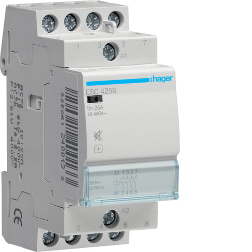 ESC425S Контактор 25A 230В 4нв 2мод бесшумный Hager