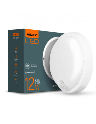LED светильник с датчиком ИК IP54 круглый VIDEX 12W 5000K сенсорный белый VL-BHR-125W-SP