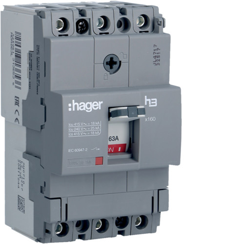 Автоматический выключатель HDA063L, 63А, 3п, 18 кА HAGER