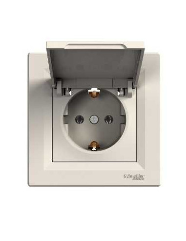 Розетка с заземлением с крышкой крем Schneider Asfora EPH3100123