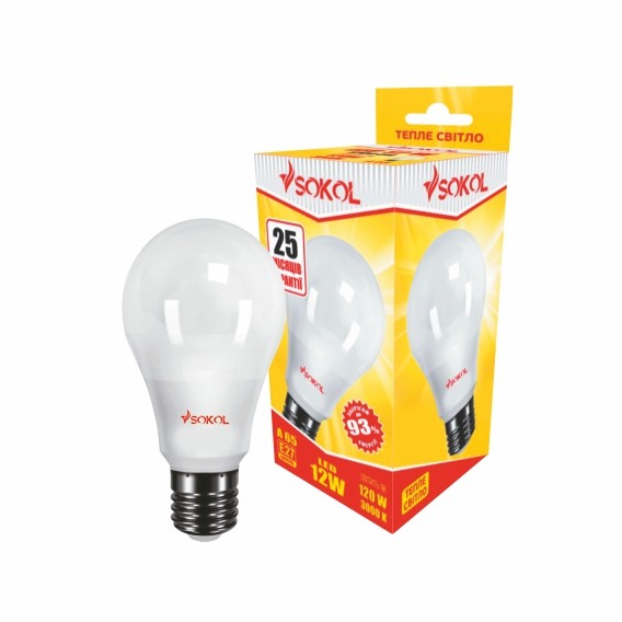 LED лампа A65 12.0W 220В E27 3000К, SOKOL
