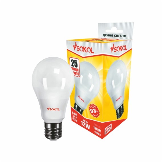 LED лампа A65 12.0W 220В E27 4100К, SOKOL