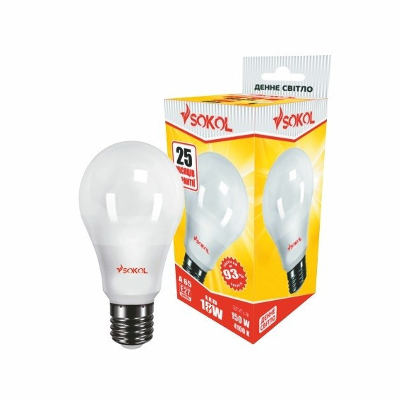 LED лампа A65 18.0W 220В E27 6500К, SOKOL
