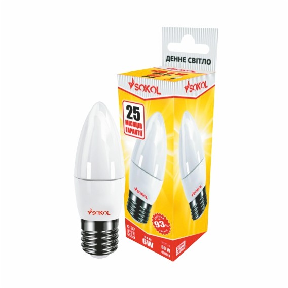 LED лампа свеча 6.0W 220В E27 4100К, SOKOL