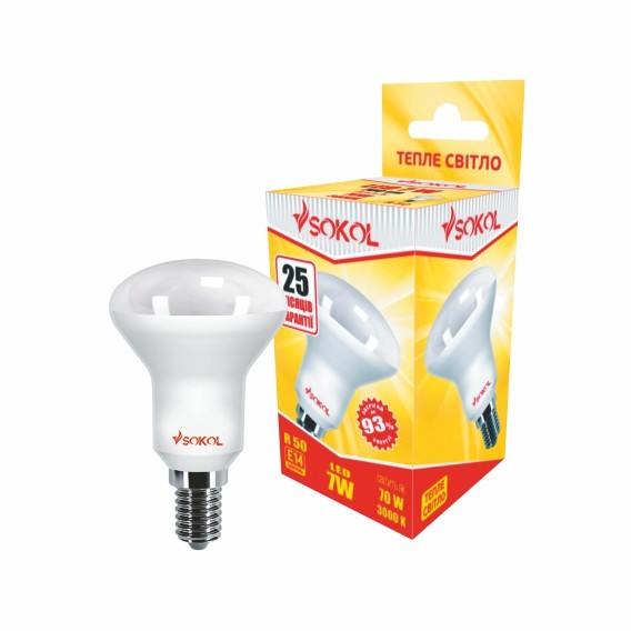 LED лампа R50 AL 7.0W 220В E14 3000К, SOKOL