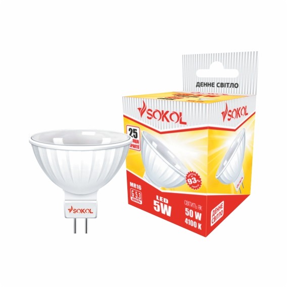 LED лампа MR16 5.0W 220В 18 SMD G5.3 4100К, SOKOL