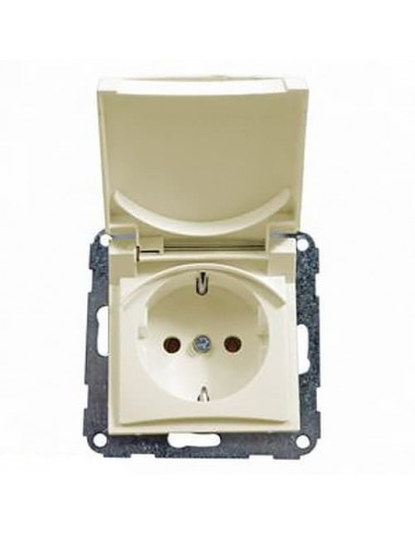 Розетка с заземлением и крышкой Hager Fiorena IP30 слоновая кость 22001303