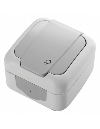 Розетка VIKO Palmiye с заземлением и крышкой серый IP44