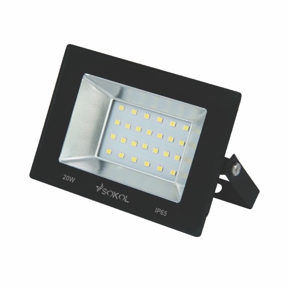 Прожектор LED-SLТ-20W 220В 1800lm 6500K SOKOL алюминиевый корпус, каленое стекло (50)