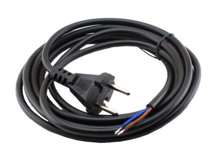 Шнур ПВС 2х1 черный 1,5м с вилкой, SOKOL