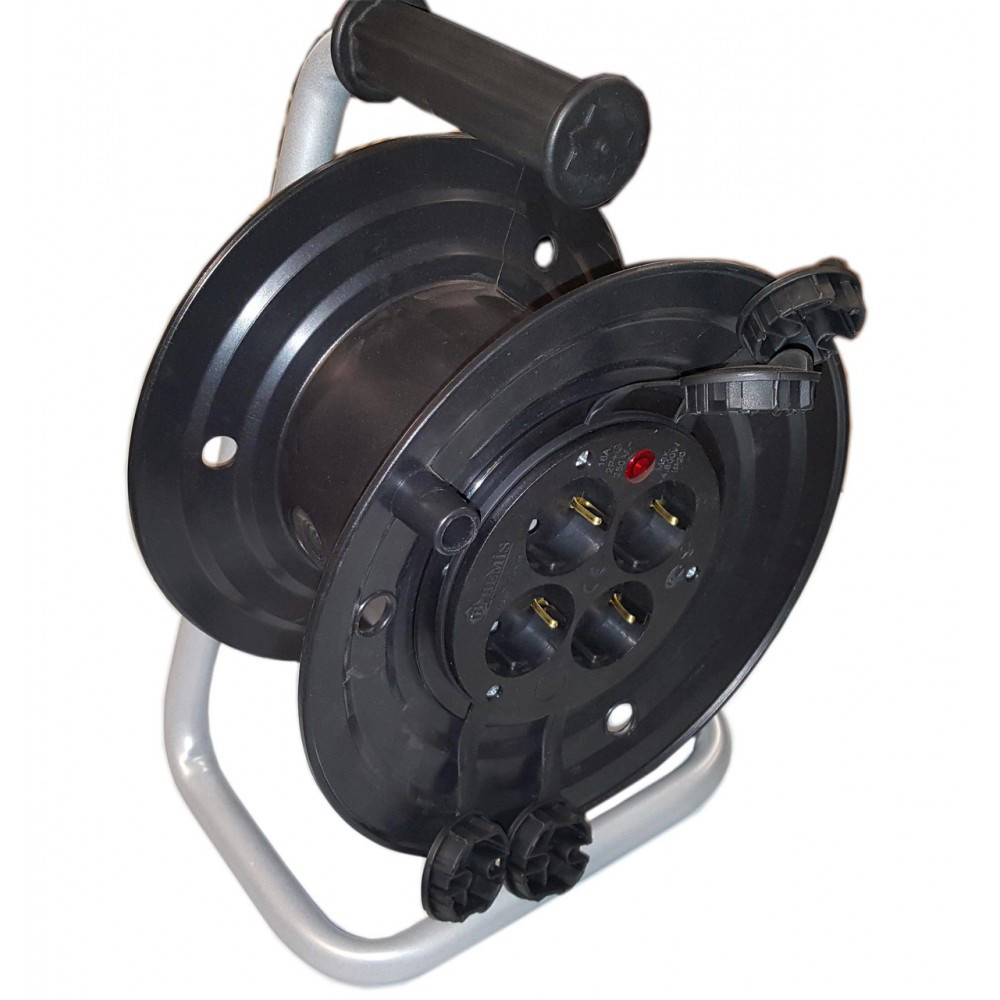 BM8-2104-0000 Катушка переносная, 25м (3х1,5 ПВС) с розетками 4 шт с предохранителем 16А, IP44